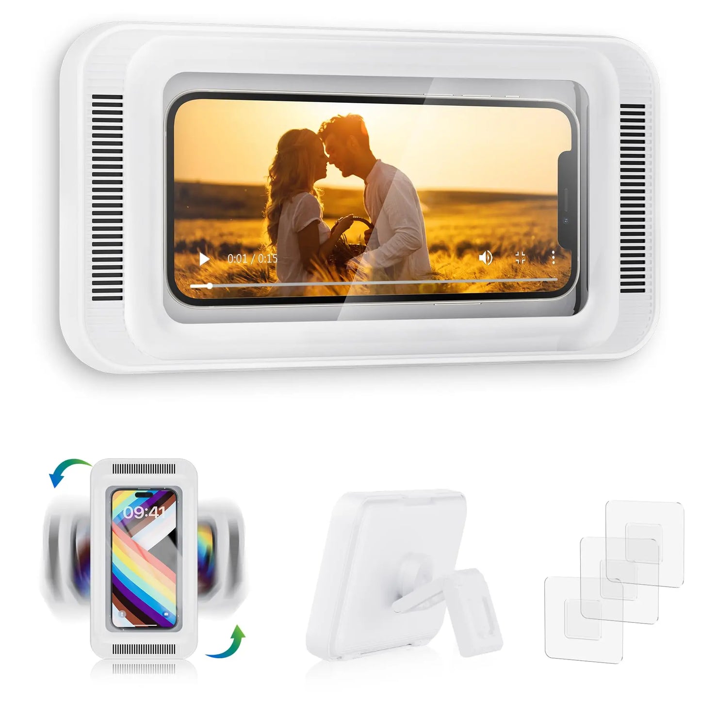 Soporte de Teléfono Móvil 100% Impermeable para la Ducha con Amplicación de Audio y Pantalla Táctil
