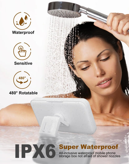 Soporte de Teléfono Móvil 100% Impermeable para la Ducha con Amplicación de Audio y Pantalla Táctil