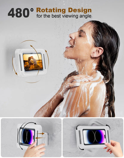 Soporte de Teléfono Móvil 100% Impermeable para la Ducha con Amplicación de Audio y Pantalla Táctil