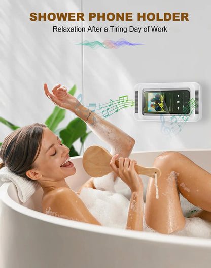Soporte de Teléfono Móvil 100% Impermeable para la Ducha con Amplicación de Audio y Pantalla Táctil