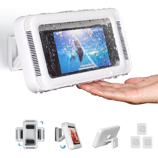 Soporte de Teléfono Móvil 100% Impermeable para la Ducha con Amplicación de Audio y Pantalla Táctil
